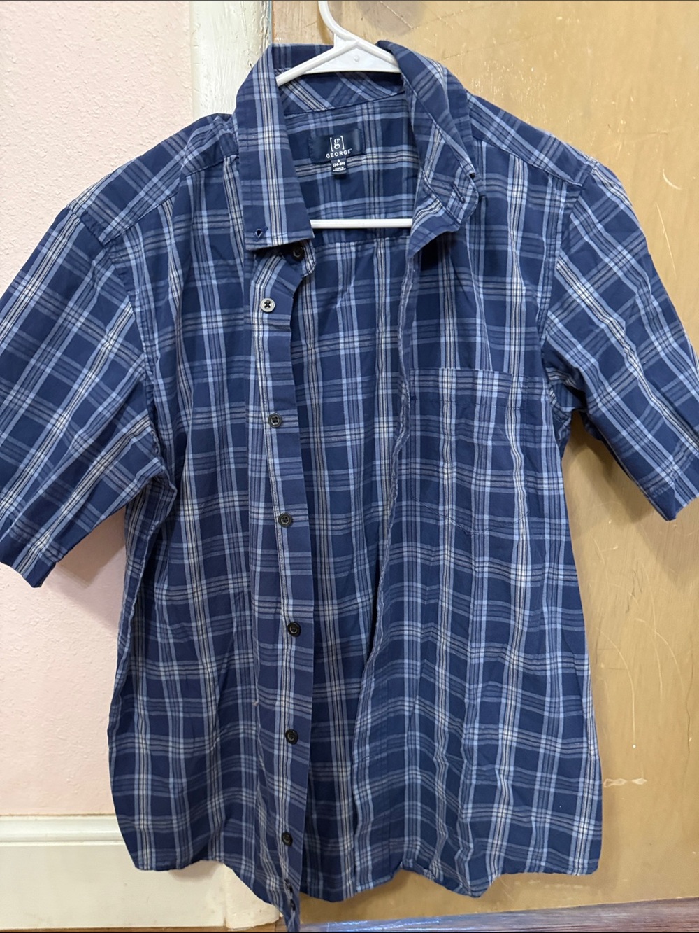 George Navy and Light Blue Plaid Short-Sleeve Button-Down Shirt